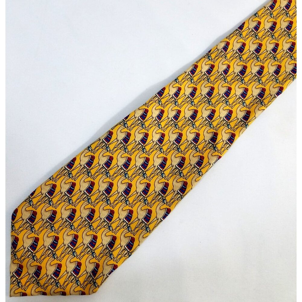 Cervino Mens Yellow Camel Pattern Silk Necktie 59" X 3.75" Made In Italy